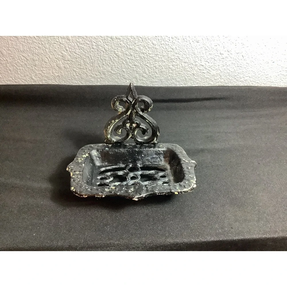 Vintage Cast Iron Soap Dish | Ornate Victorian Revival Style | Freestanding Tray